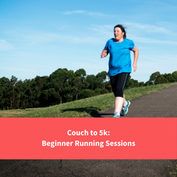 a woman running, text reads "Couch to 5k: beginner running sessions"