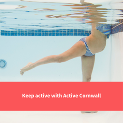 pregnant woman in a swimming pool, text reads "keep active with active cornwall"