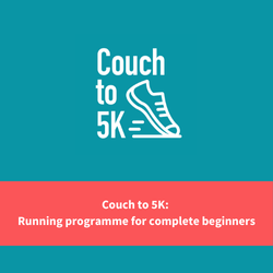 couch to 5k app logo, text reads "couch to 5k: running programme for complete beginners"