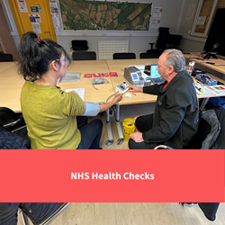 healthy cornwall staff member performs health check, text reads "nhs health checks"