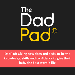 dad pad app logo, text reads 2dadpad: giving new dads and dads to be knowledge, skills and confidence to give their baby the best strt to life"