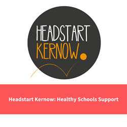 headstart logo, text reads "headstart kernow: healthy schools support"