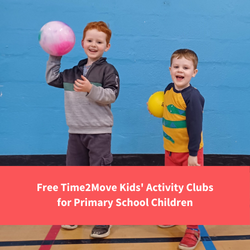 two biys hold balls at a dodgeball session, text reads "Free Kids Activity Clubs"