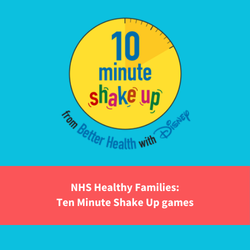 ten minute shake ups logo, text reads "ten minute shake up games"