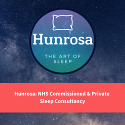 hunrosa app logo, text reads "hunrosa: nhs comissioned and prvate sleep consultancy"