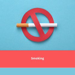 image of a cigarette with a no smoking sign on it, text reads "smoking"