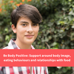 teenager smiles at camera, text reads "Be body positive support"