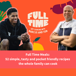 image of marcus rashford and tom kerridge, text reads "Full Time Meals recipes"