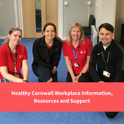 healthy cornwall team members smile, text reads "healthy cornwall workplace information, resources and support"