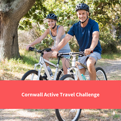 people on bikes, text reads "cornwall active travel challenge"