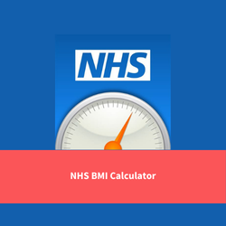 nhs logo and scales, text reads "NHS bmi calculator"