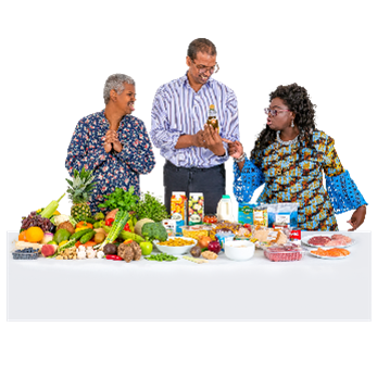 image of 3 people looking at healthy foods