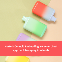 vapes, text reads "Norfolk council: Vaping in schools"