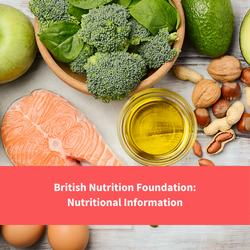 healthy foods, text reads "british nutrition foundation: nutritional information"